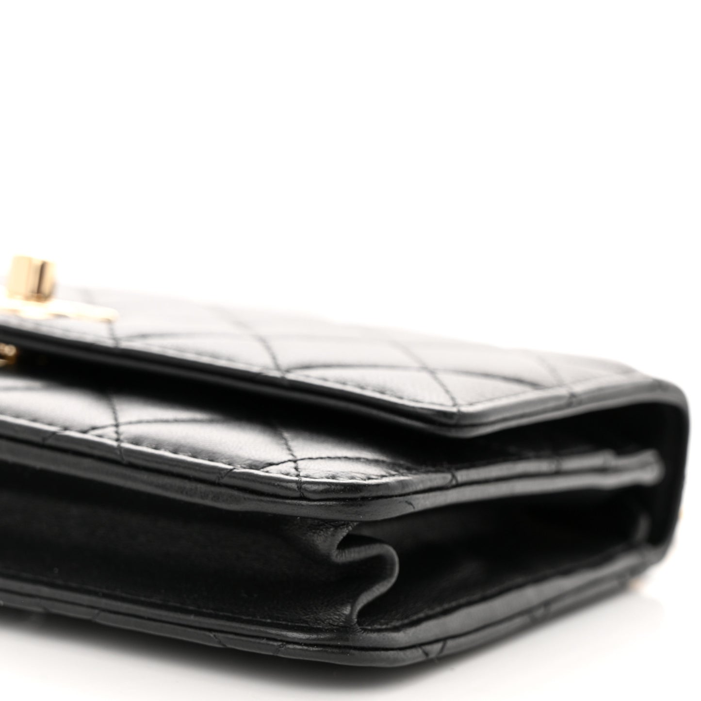 Lambskin Quilted Trendy CC Wallet On Chain WOC Black