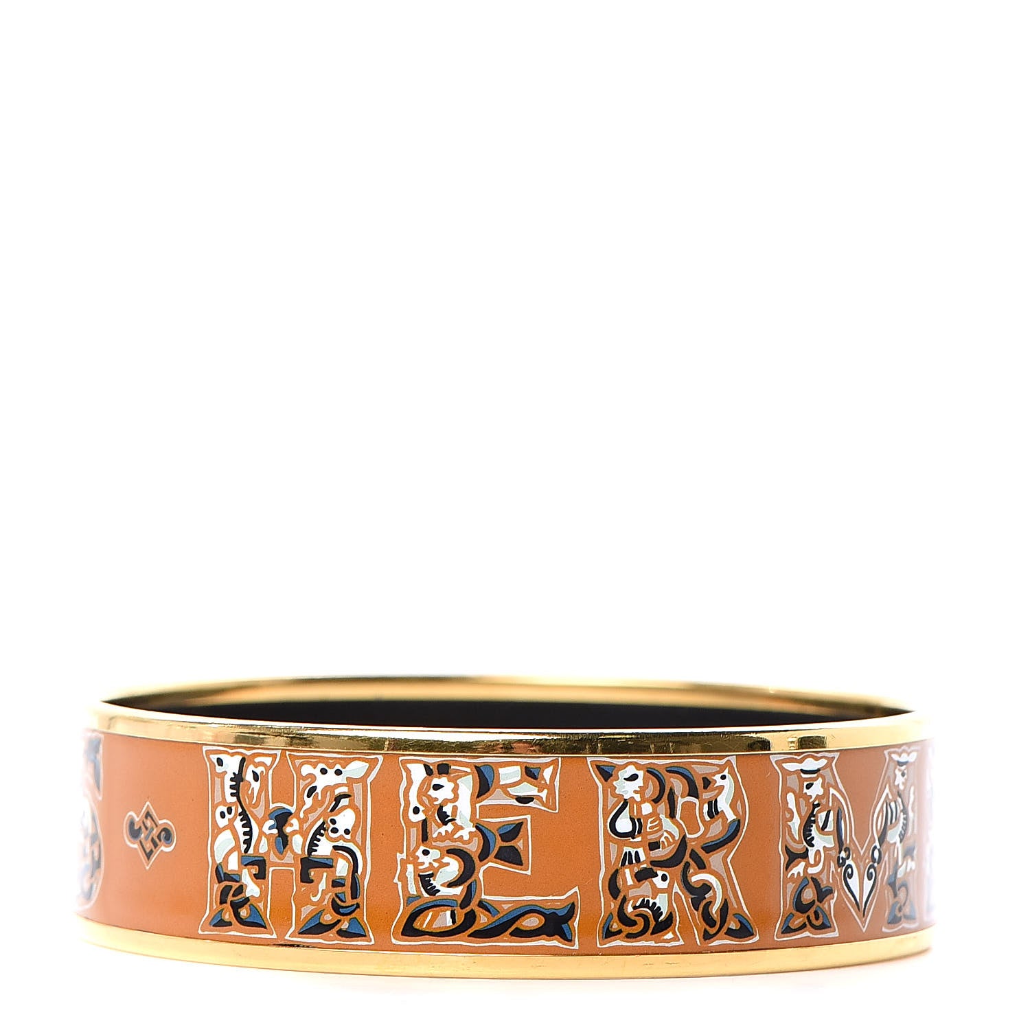 Hermes Enamel Printed Alphabet Russe Wide Bracelet 70 Potiron 1 of 5