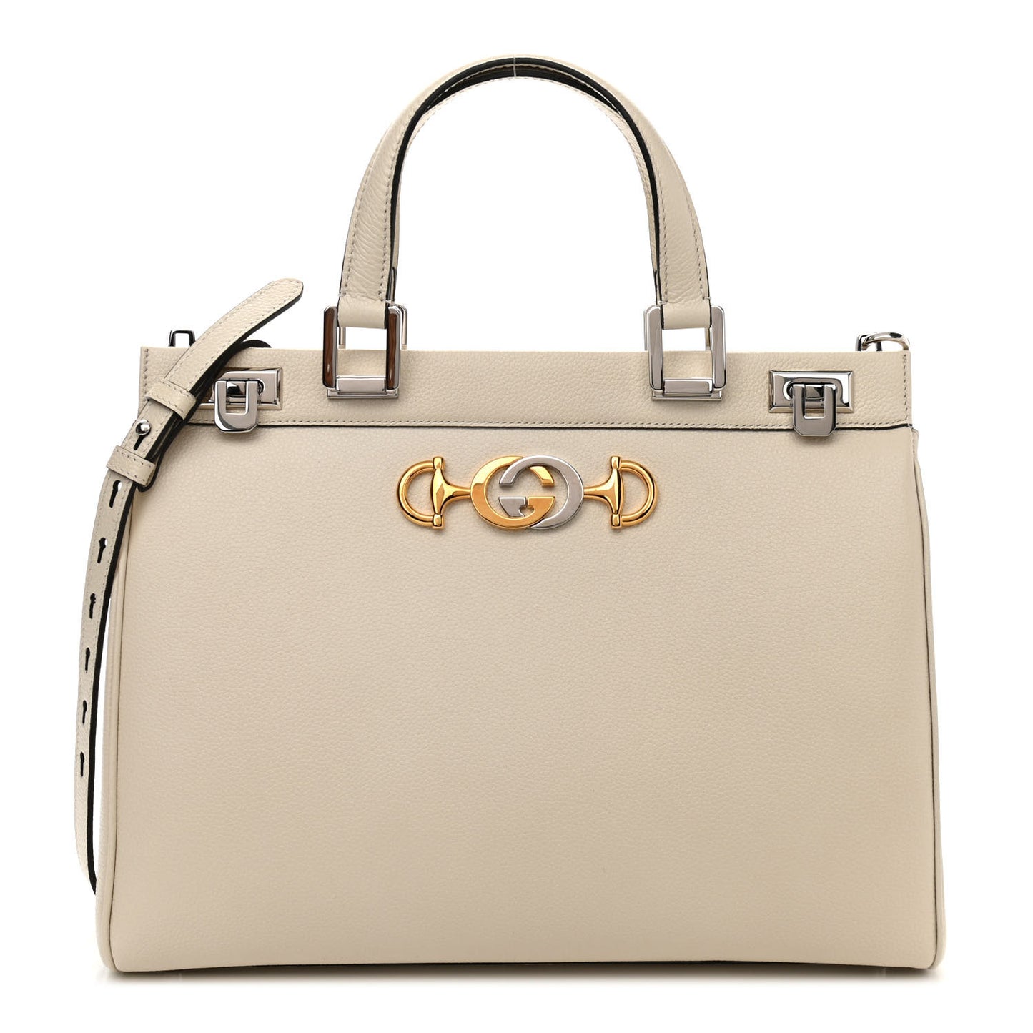 Grainy Calfskin Medium Zumi Top Handle Bag Mystic White