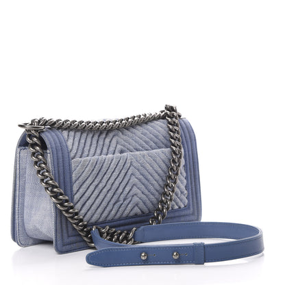 Chanel Denim Chevron Quilted Medium Boy Flap Blue 2 of 9