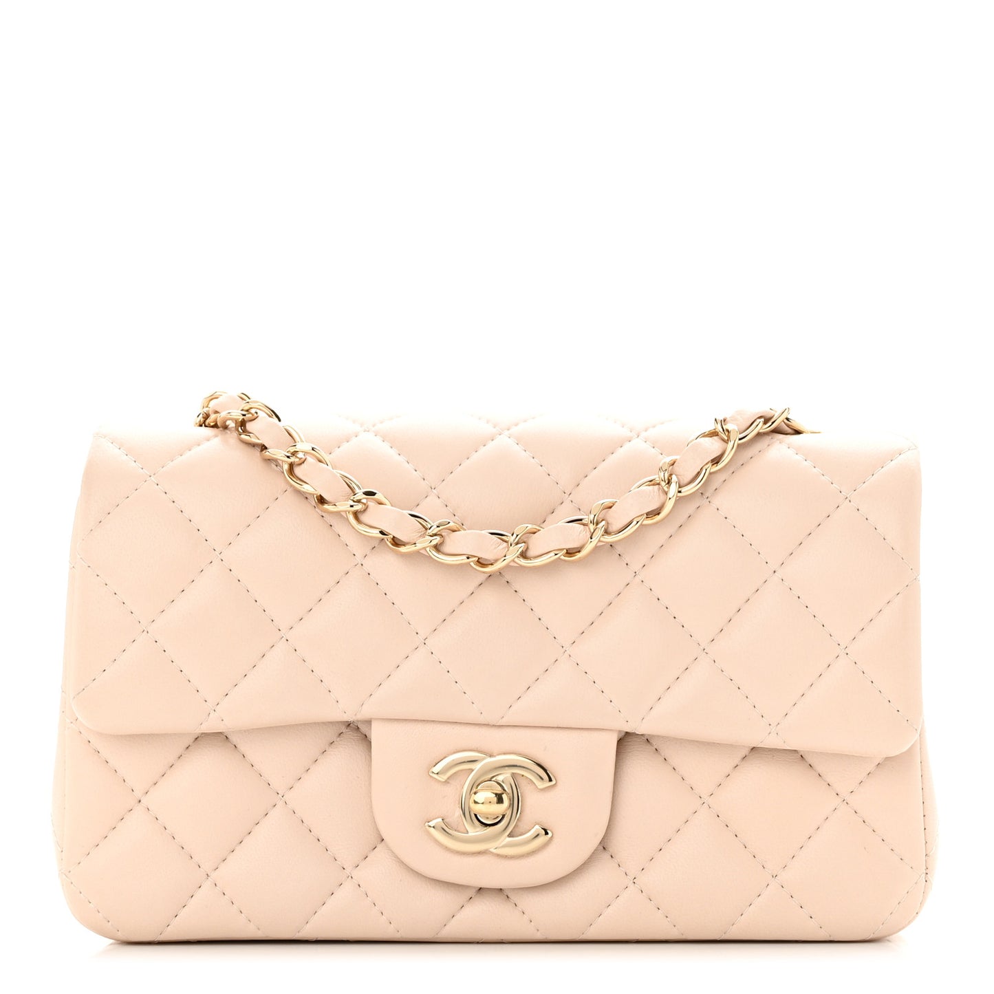Lambskin Quilted Mini Rectangular Flap Light Beige