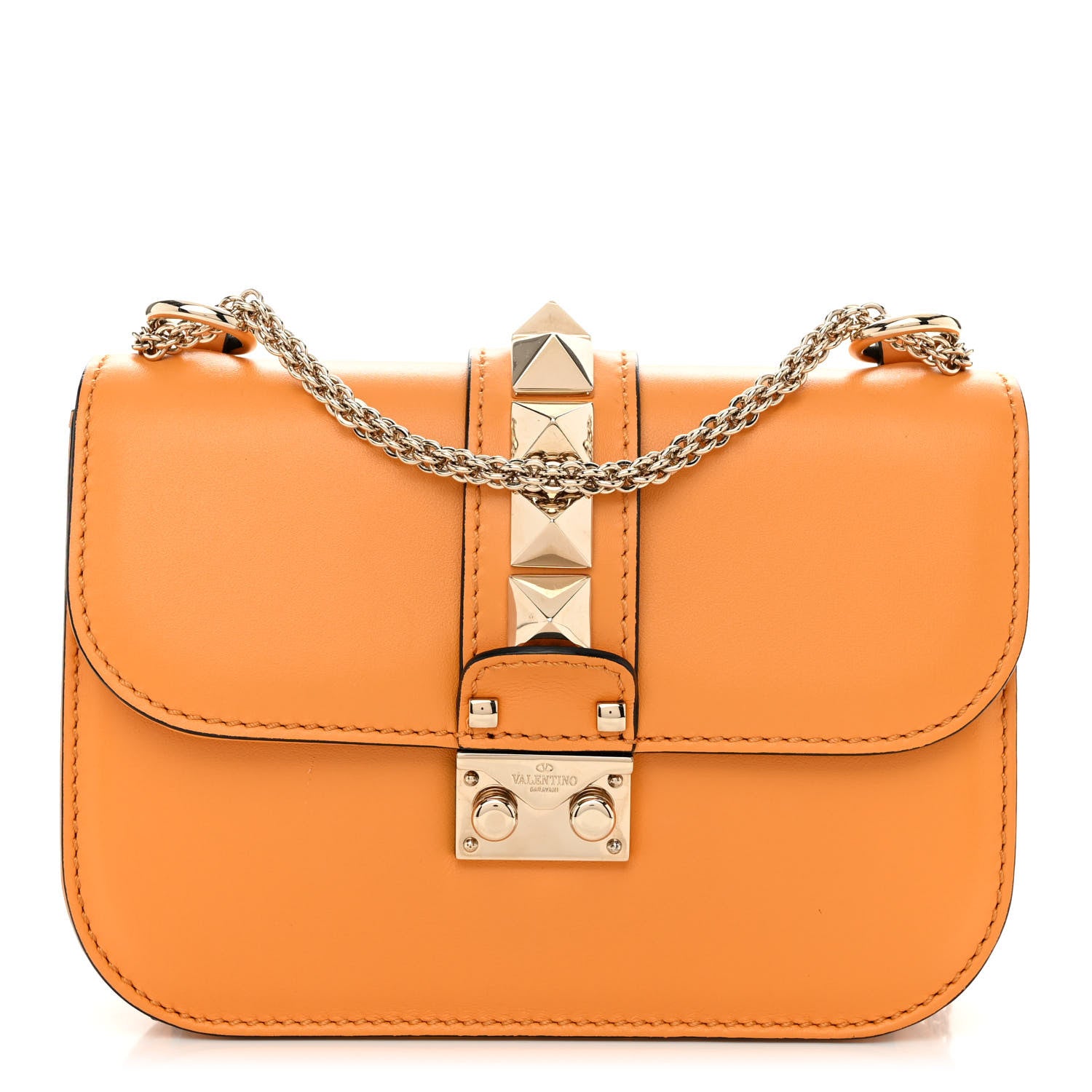 Valentino Garavani Vitello Small Glam Lock Rockstud Flap Mandarin Sorbet 1 of 9