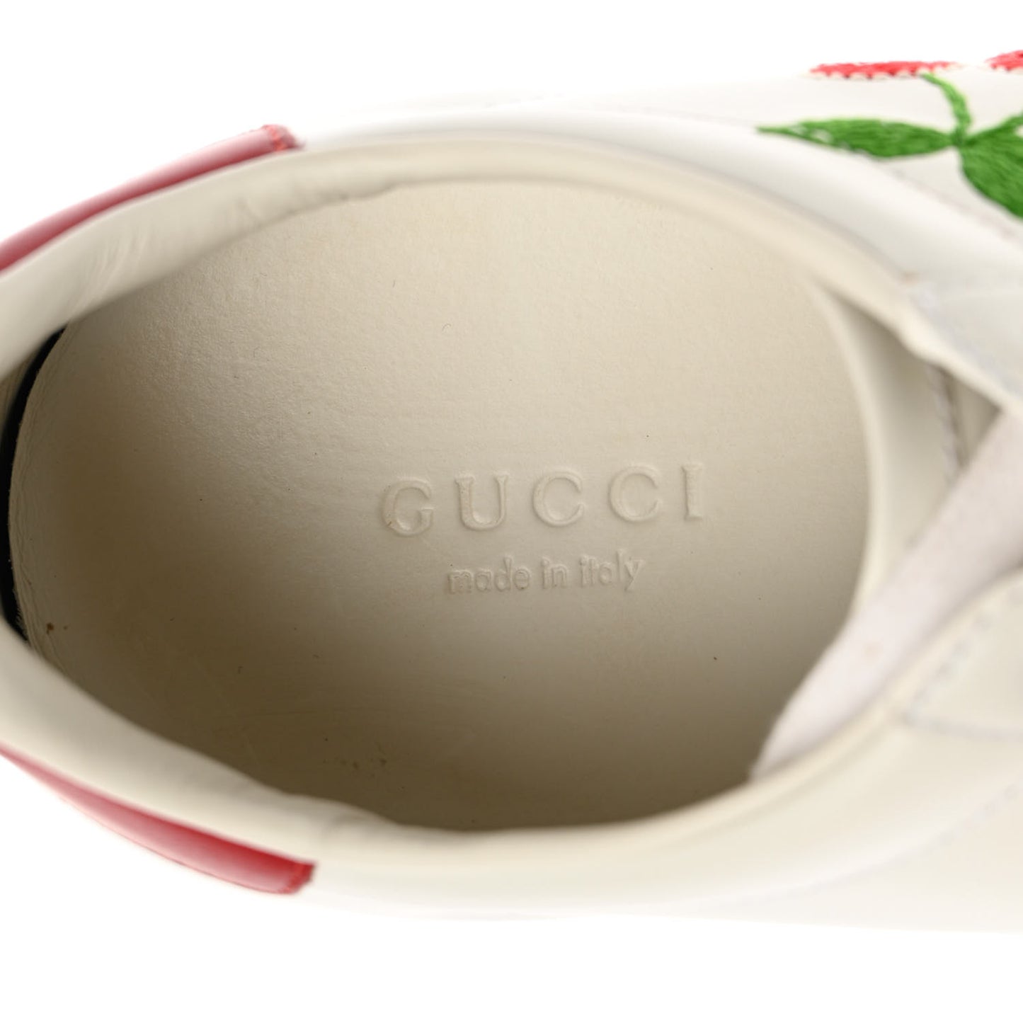 Calfskin Web Cherry Embroidered Womens Ace Sneakers 37 White