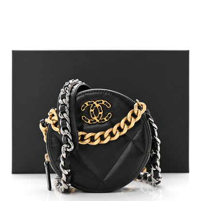 Chanel Lambskin Quilted Chanel 19 Round Clutch With Chain Black 11 of 11