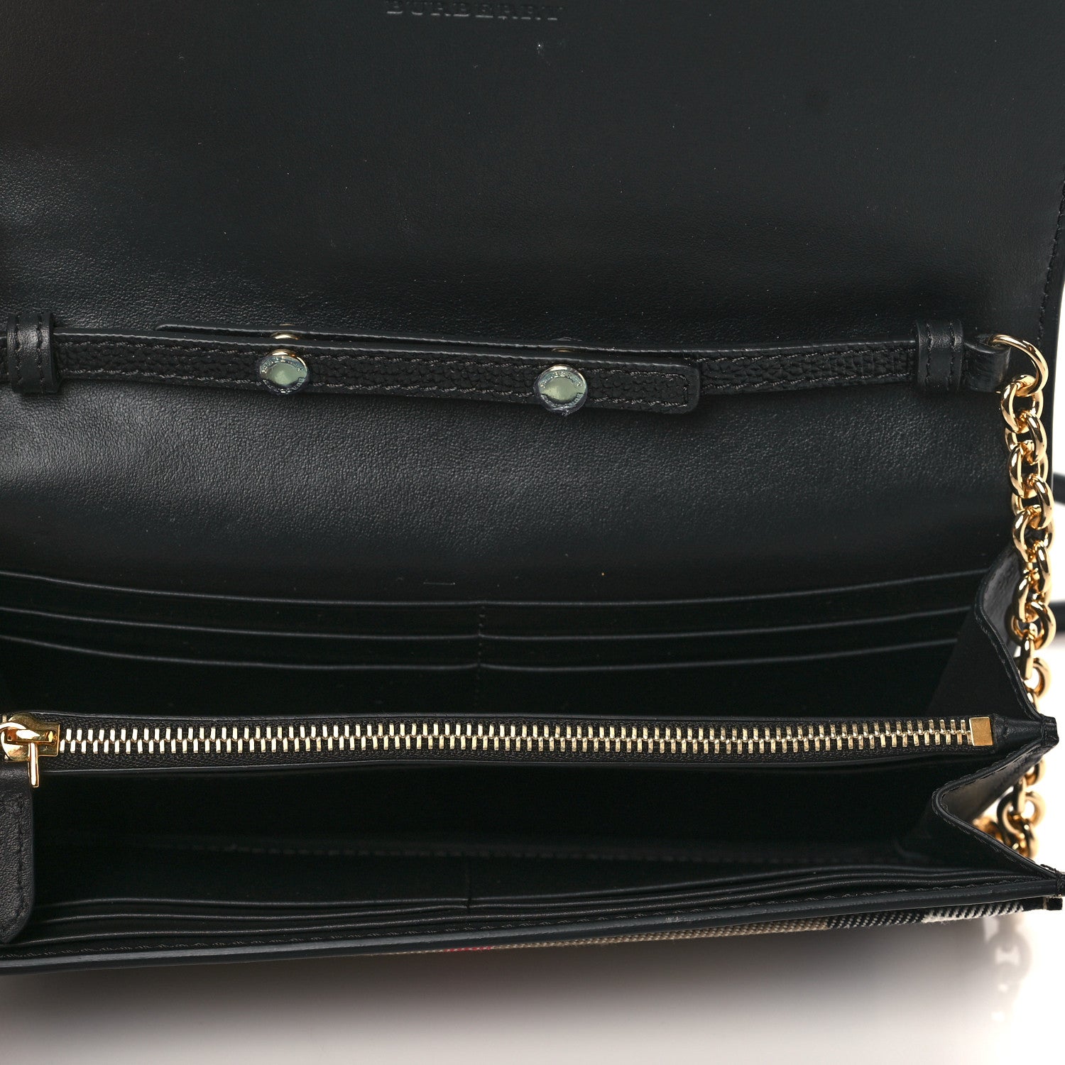 Burberry Grainy Calfskin House Check Henley Wallet On Chain Black 4 of 8