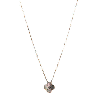 Van Cleef & Arpels 18K Rose Gold Diamond Grey Mother of Pearl Vintage Alhambra Pendant Necklace 1 of 8