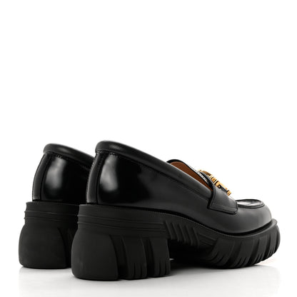 Gucci Magnum Calfskin Nappa Crystal Womens Interlocking G Platform Chunky Lug Sole 40mm Loafers 38.5 Black 4 of 9
