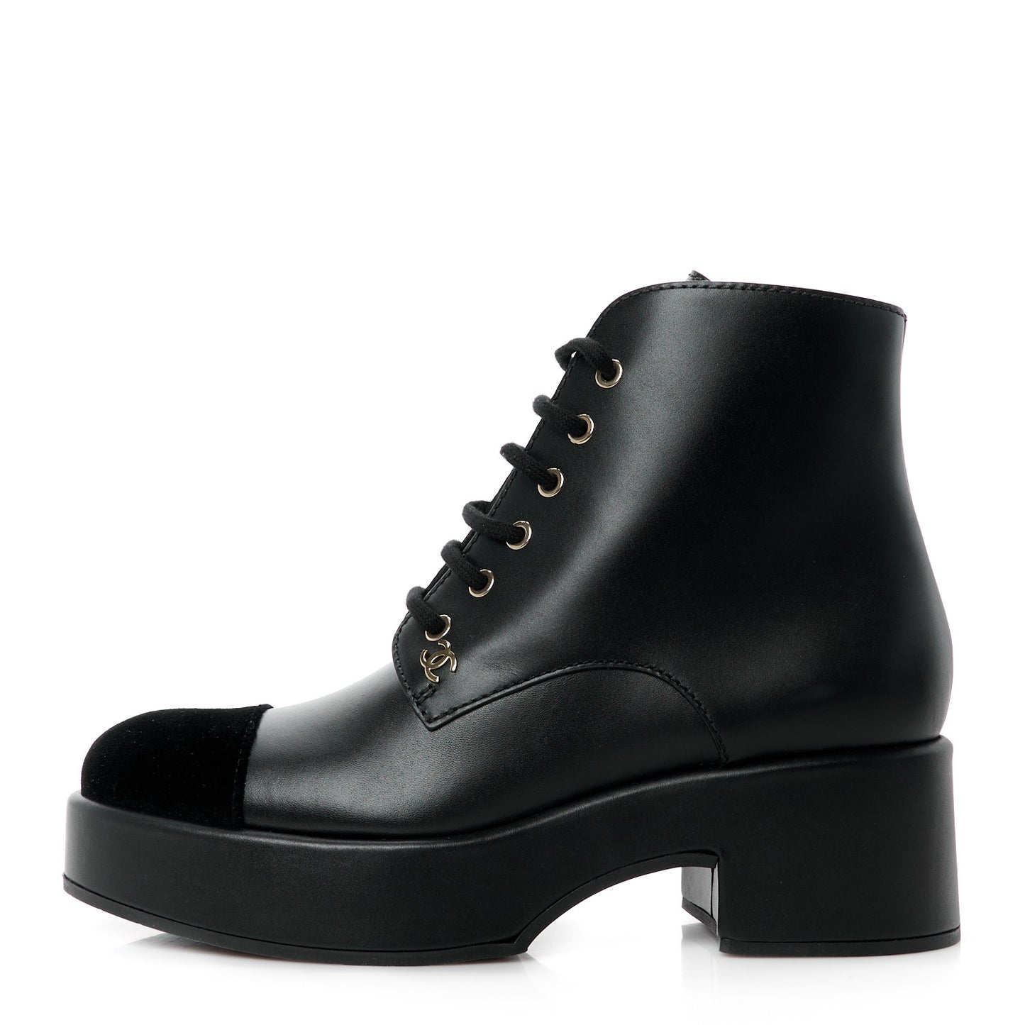Calfskin Velvet CC Cap Toe Boots 40 Black