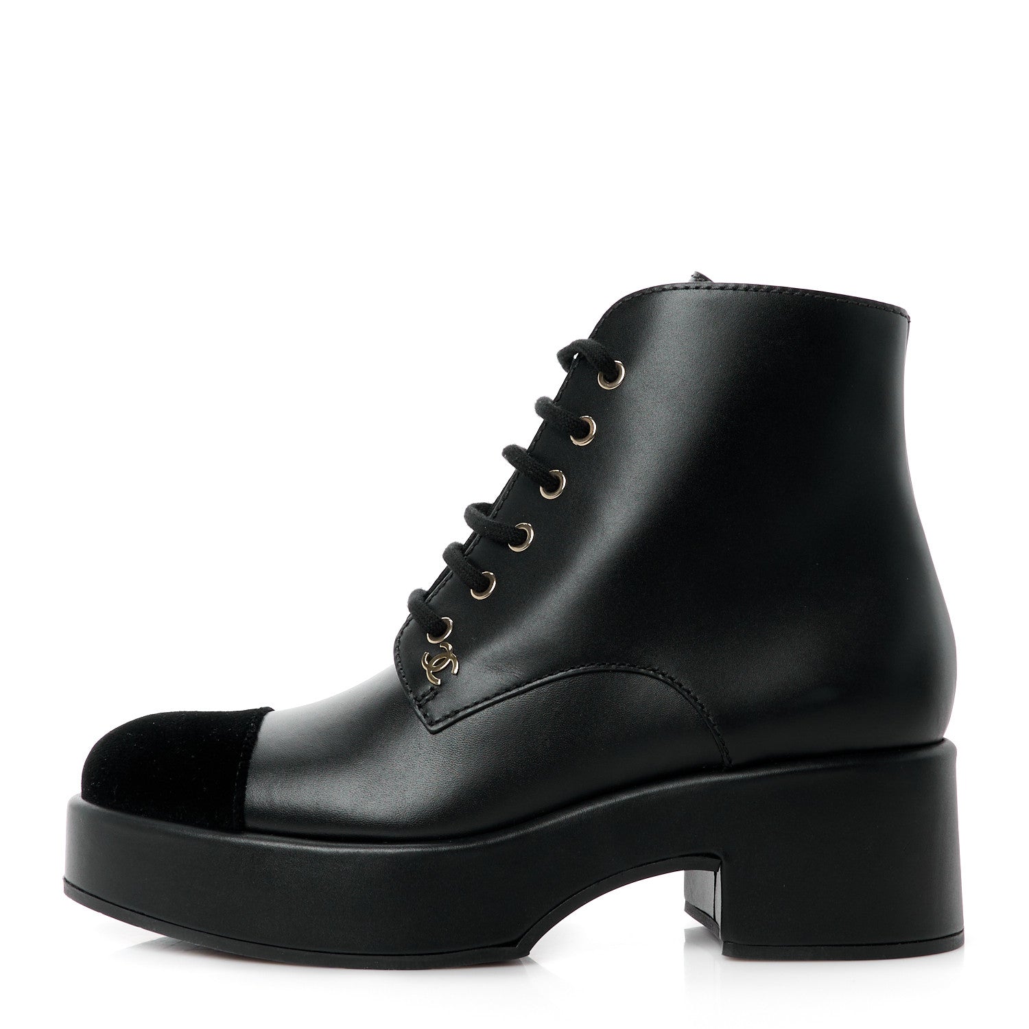 Chanel Calfskin Velvet CC Cap Toe Boots 40 Black 1 of 10
