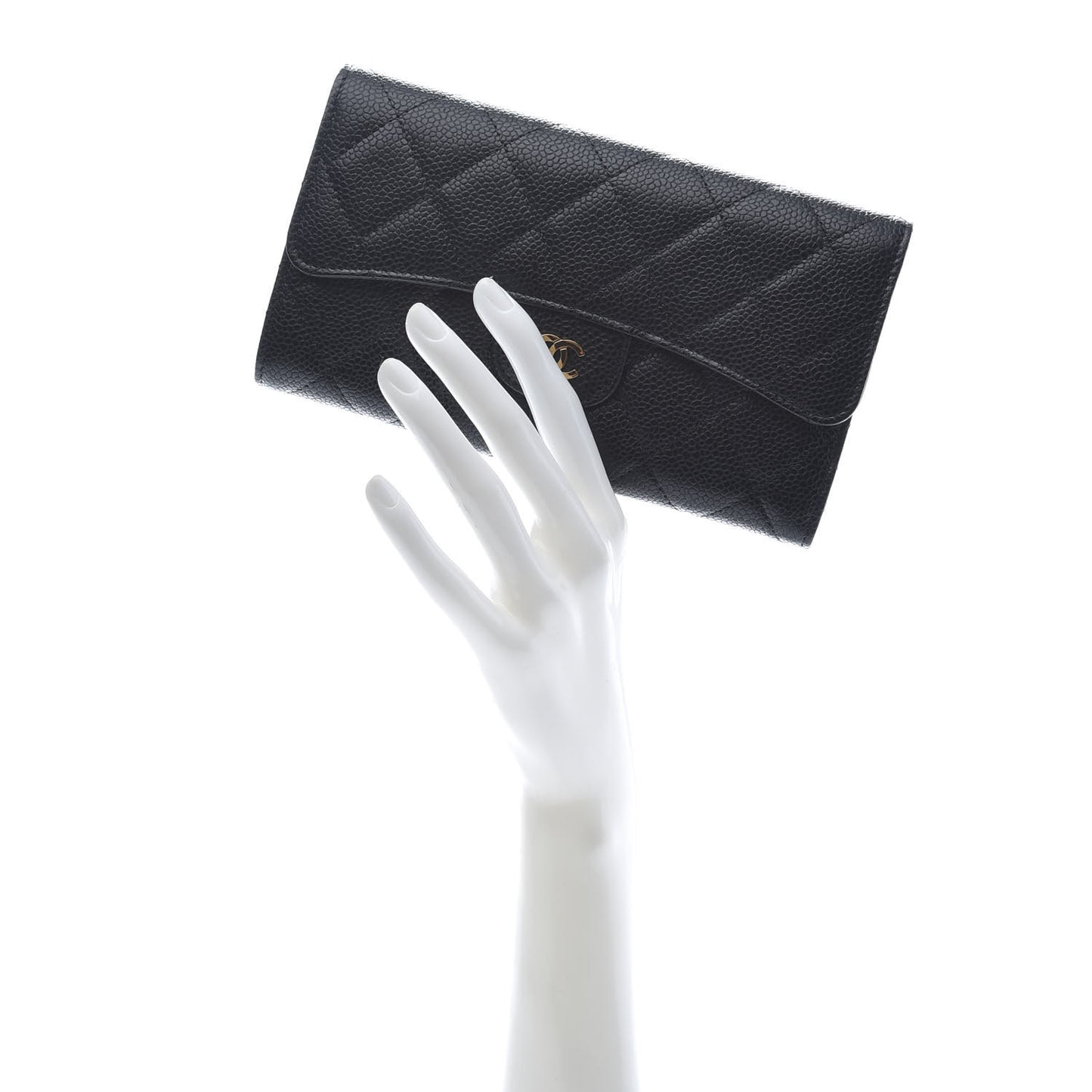 Caviar Quilted Large Flap Wallet Black