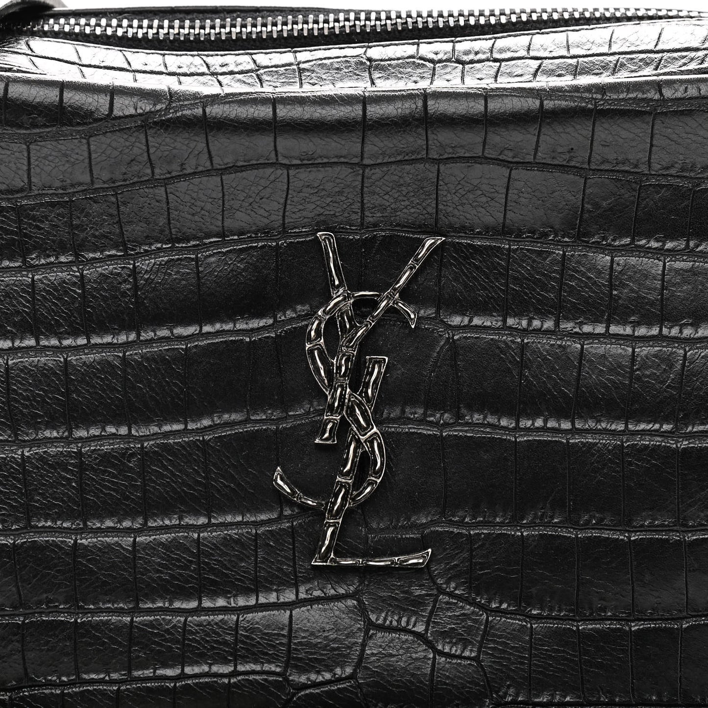 Calfskin Crocodile Embossed Monogram Lou Camera Bag Black