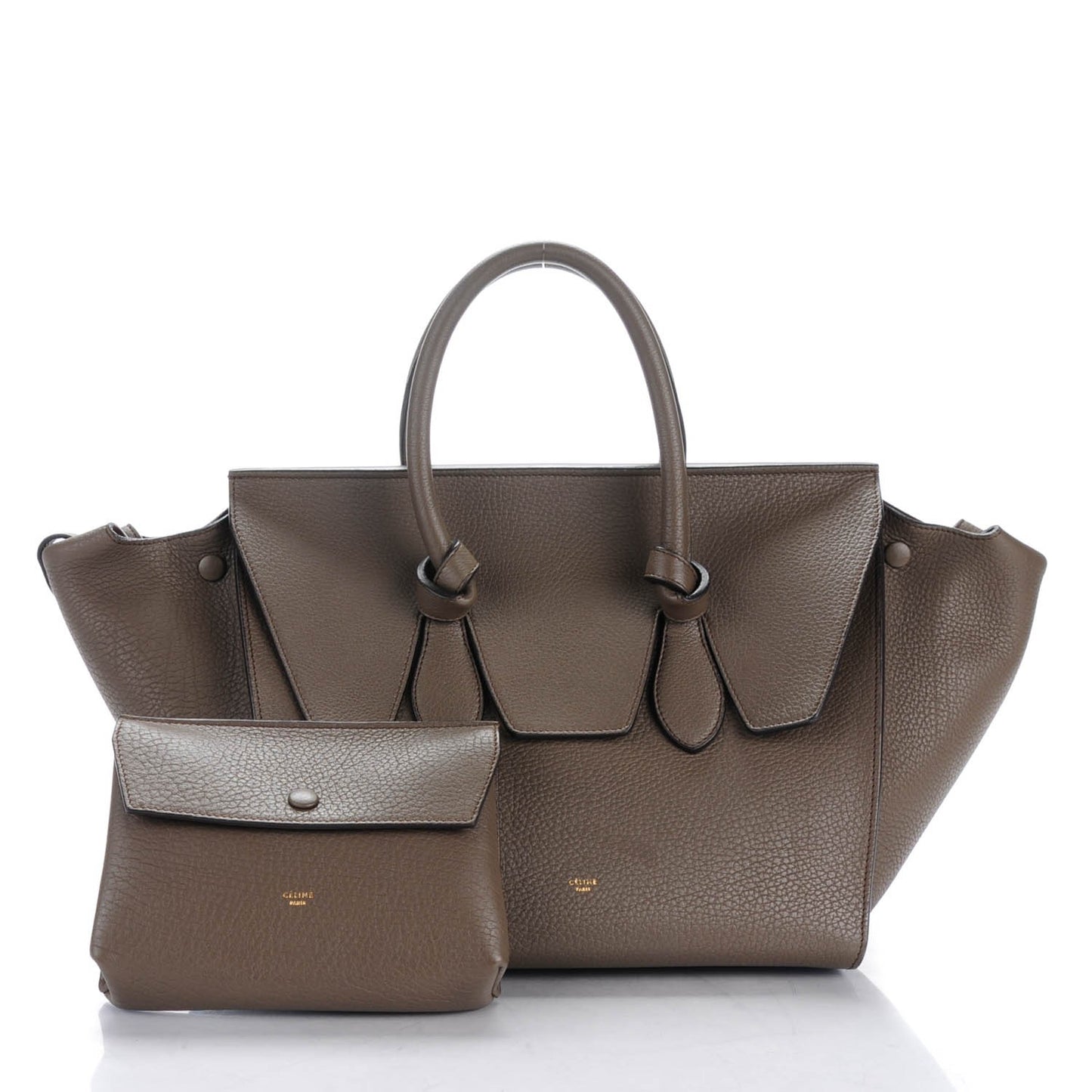 Crisped Calfskin Small Tie Knot Tote Dark Khaki