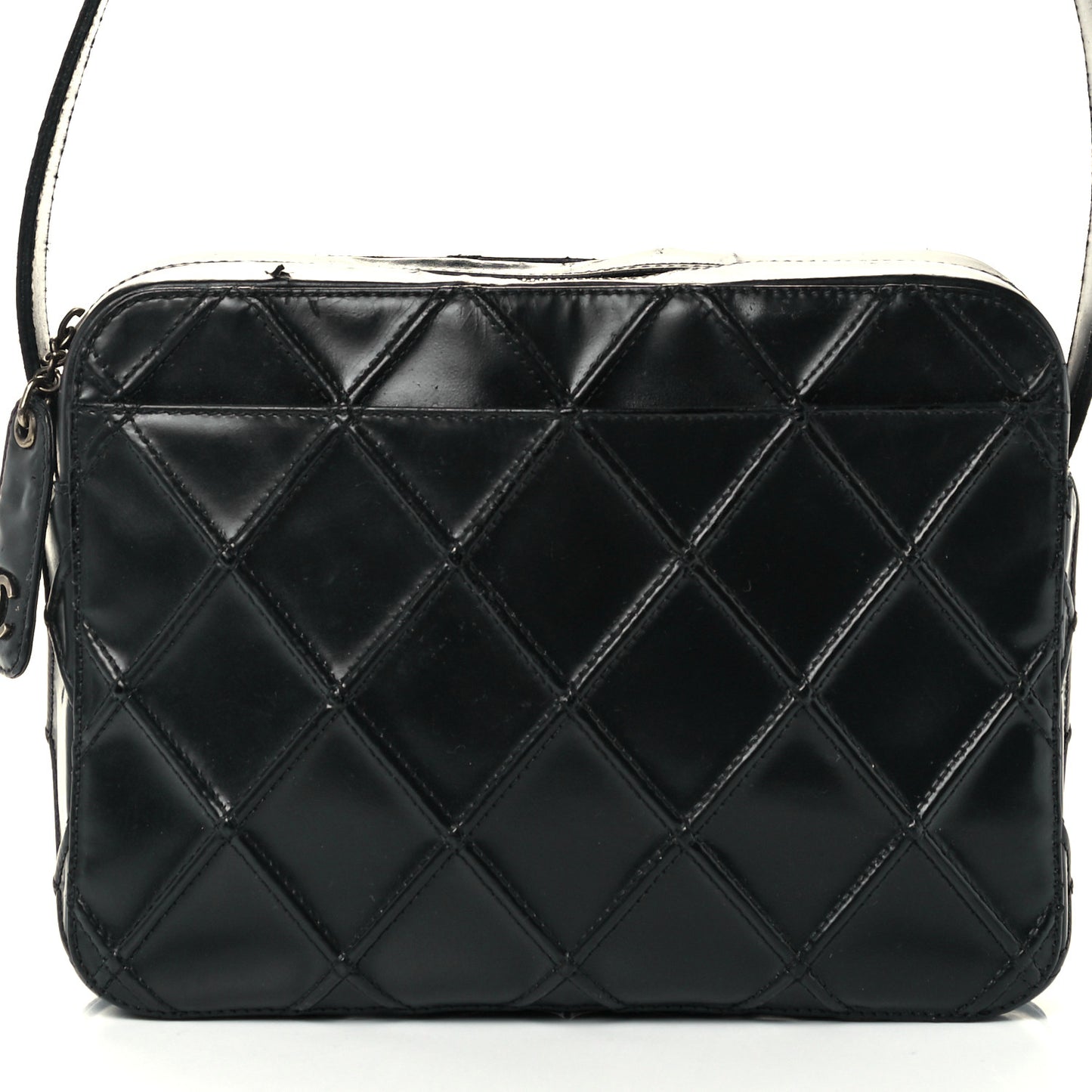 Patent Diamond Stitch Shoulder Bag Black