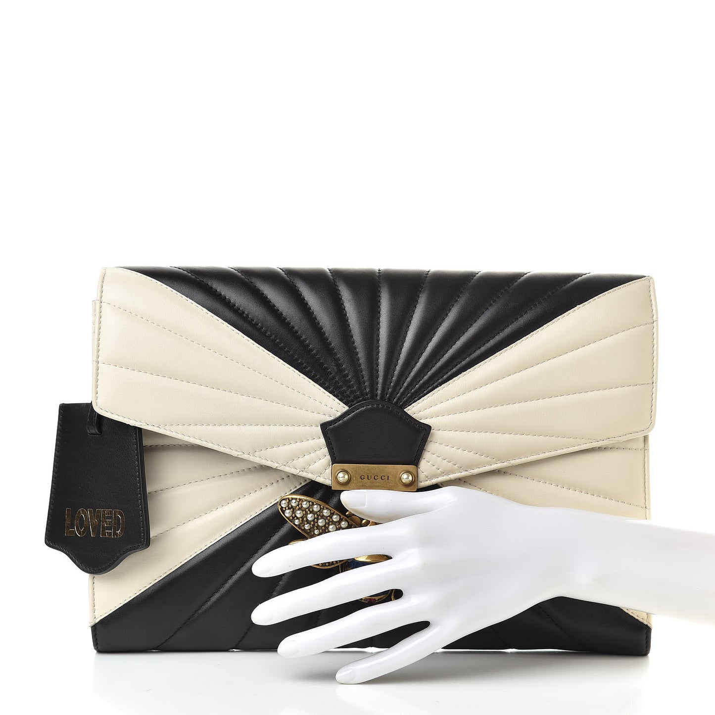 Calfskin Trapuntata Queen Margaret Clutch Mystic White Black