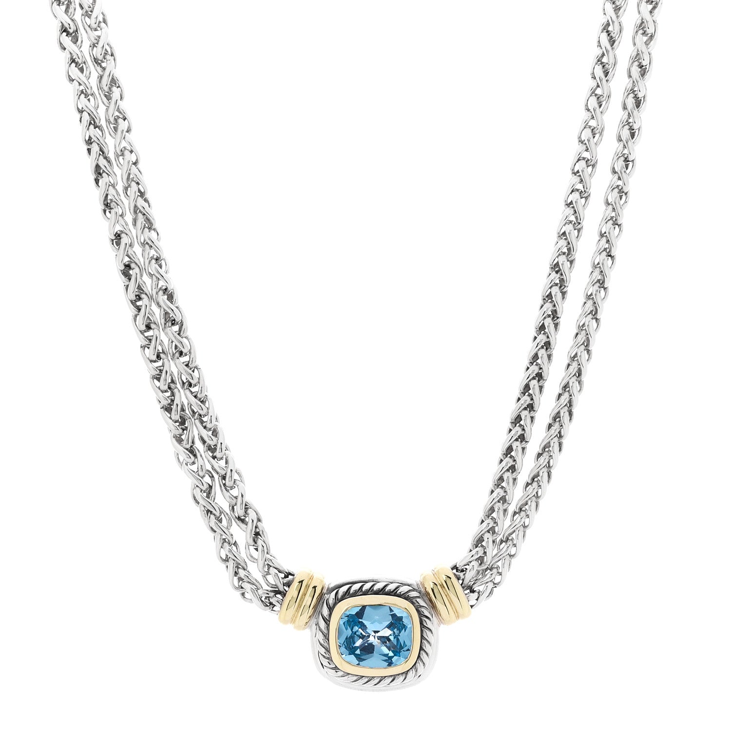 David Yurman Sterling Silver 14K Yellow Gold Blue Topaz Double Wheat Chain Necklace 1 of 5
