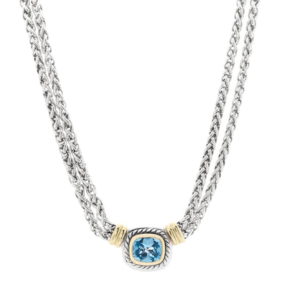 David Yurman Sterling Silver 14K Yellow Gold Blue Topaz Double Wheat Chain Necklace 1 of 5