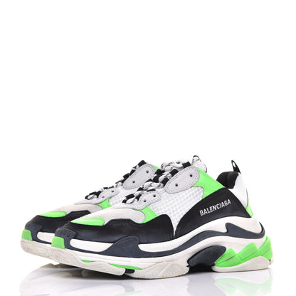 Balenciaga Fabric Mesh Womens Triple S Sneakers 39 White Green Fluo Black 3 of 10
