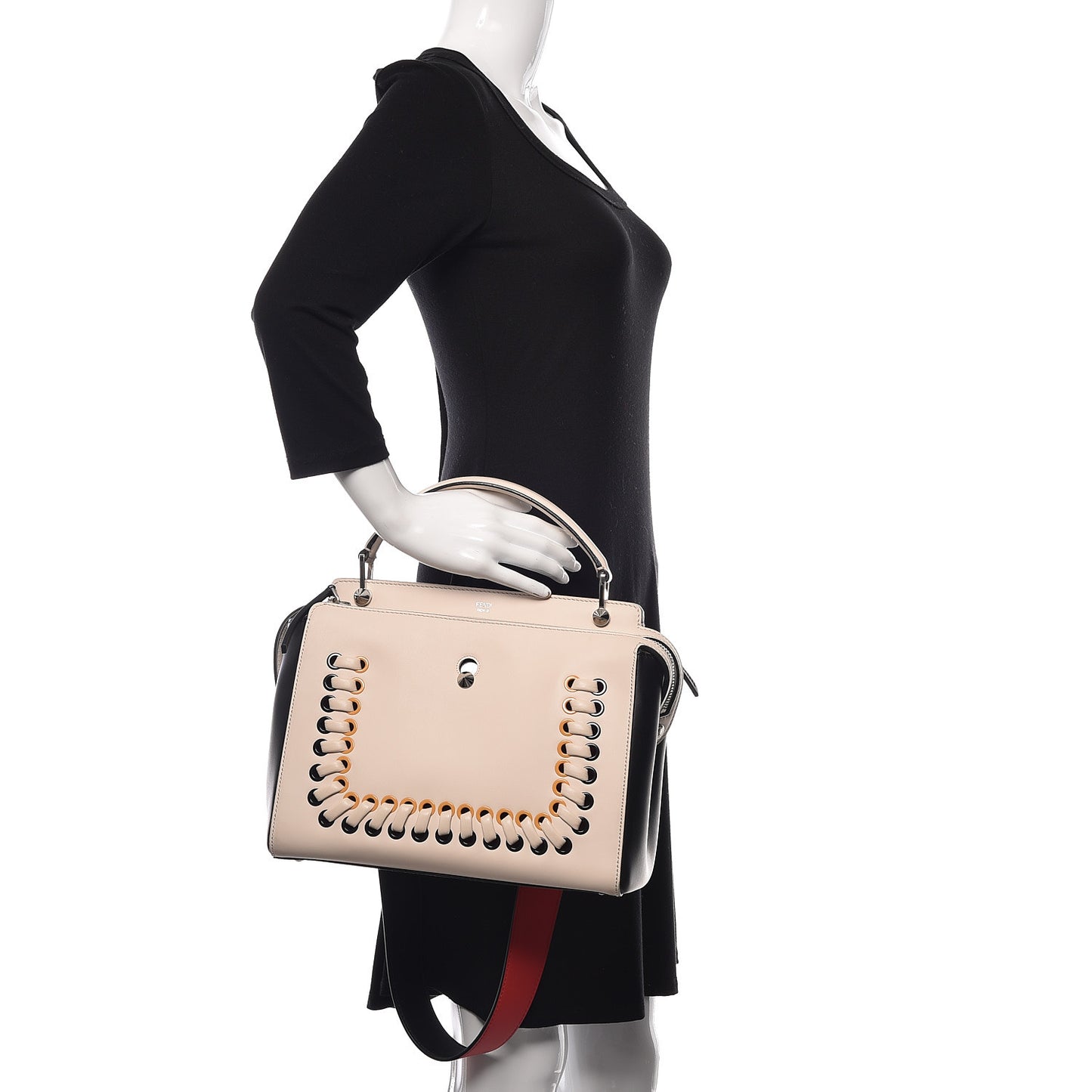 Vitello Baltico Shiny Nappa Lace Up DotCom Satchel Camelia Black Multicolor