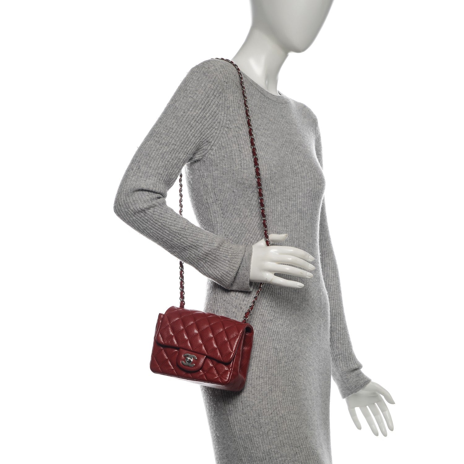 Chanel Caviar Quilted Mini Square Flap Dark Red 2 of 8