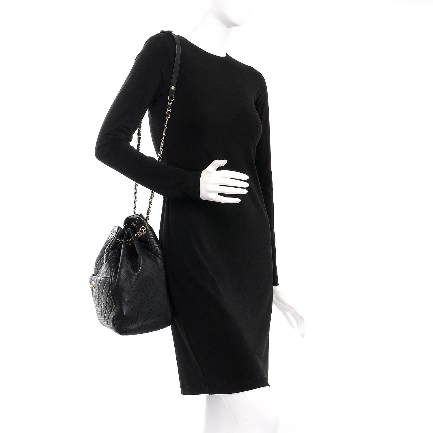 Chanel Lambskin Quilted Large Drawstring Bag Black 2 of 13