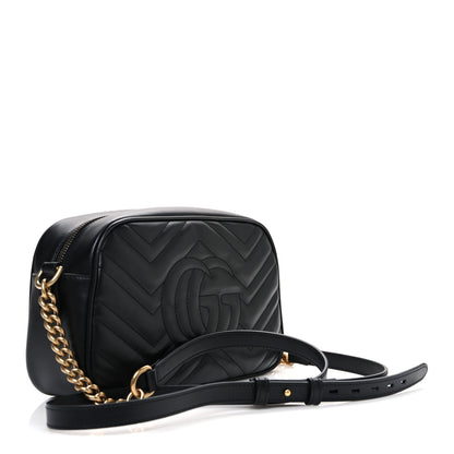 Gucci Calfskin Matelasse Small GG Marmont Chain Shoulder Bag Black 3 of 10