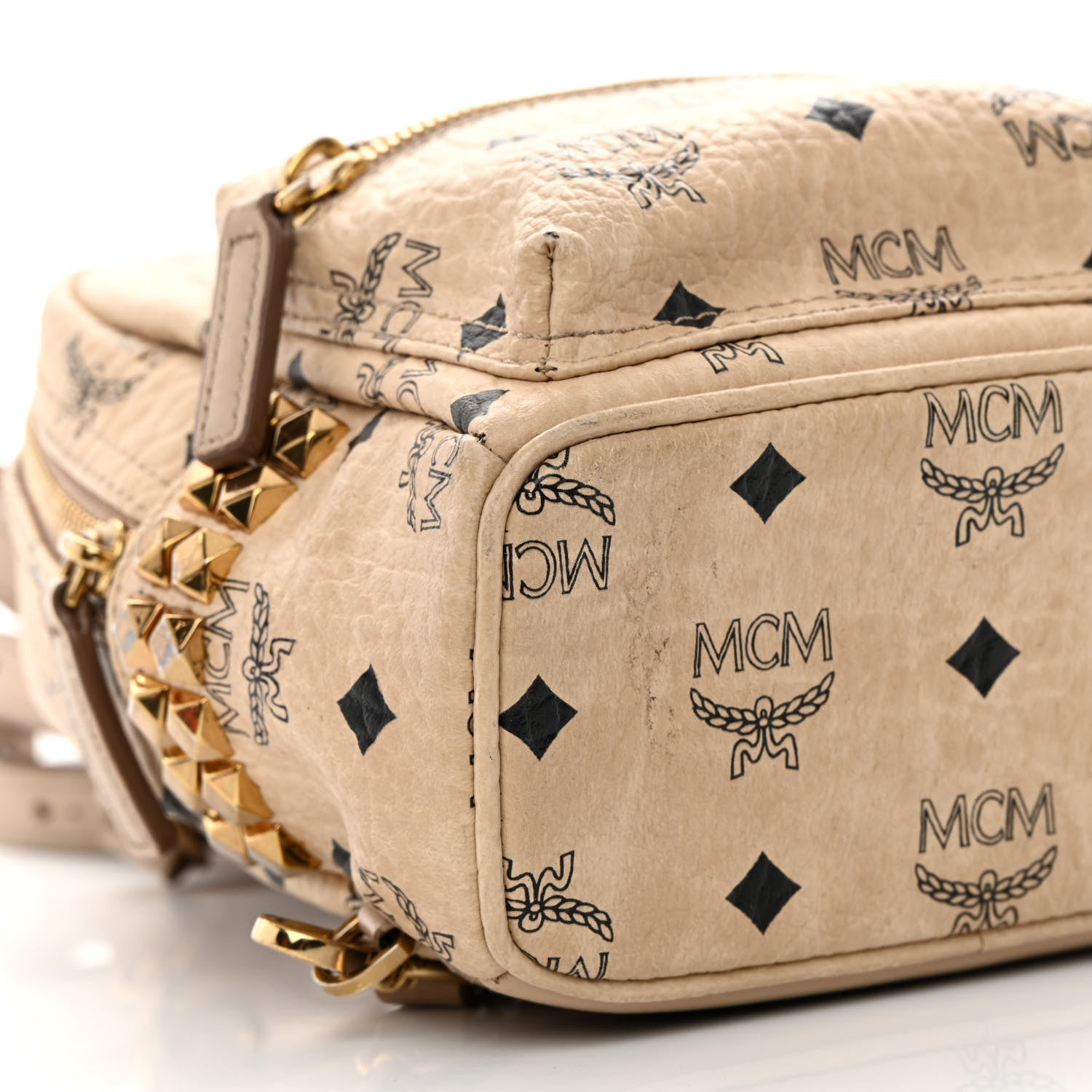 MCM Visetos Side Stud X-Mini Stark Bebe Boo Backpack Beige 11 of 22