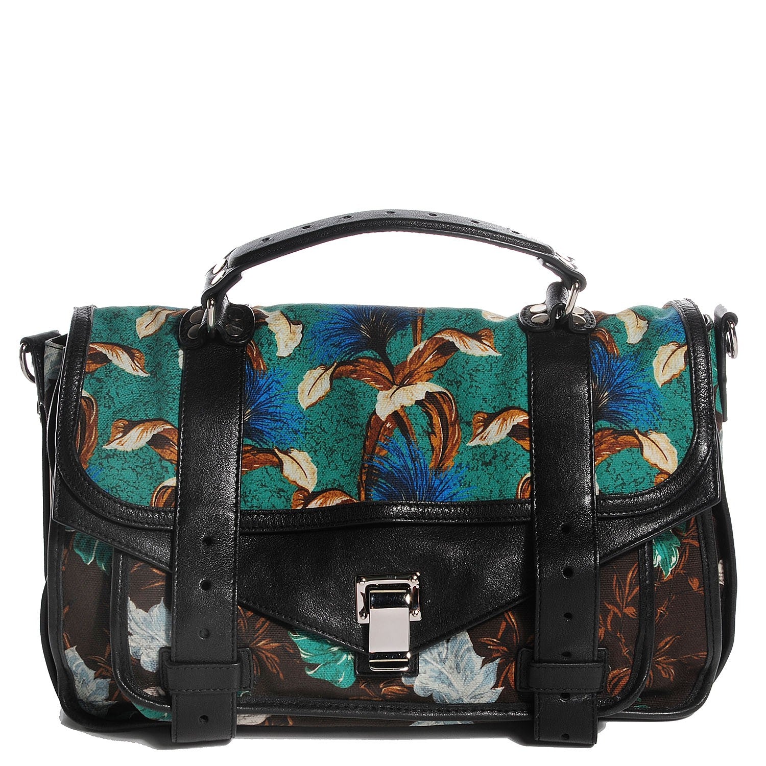 Proenza Schouler Floral Printed Canvas Medium PS1 Satchel Sea Green 1 of 13