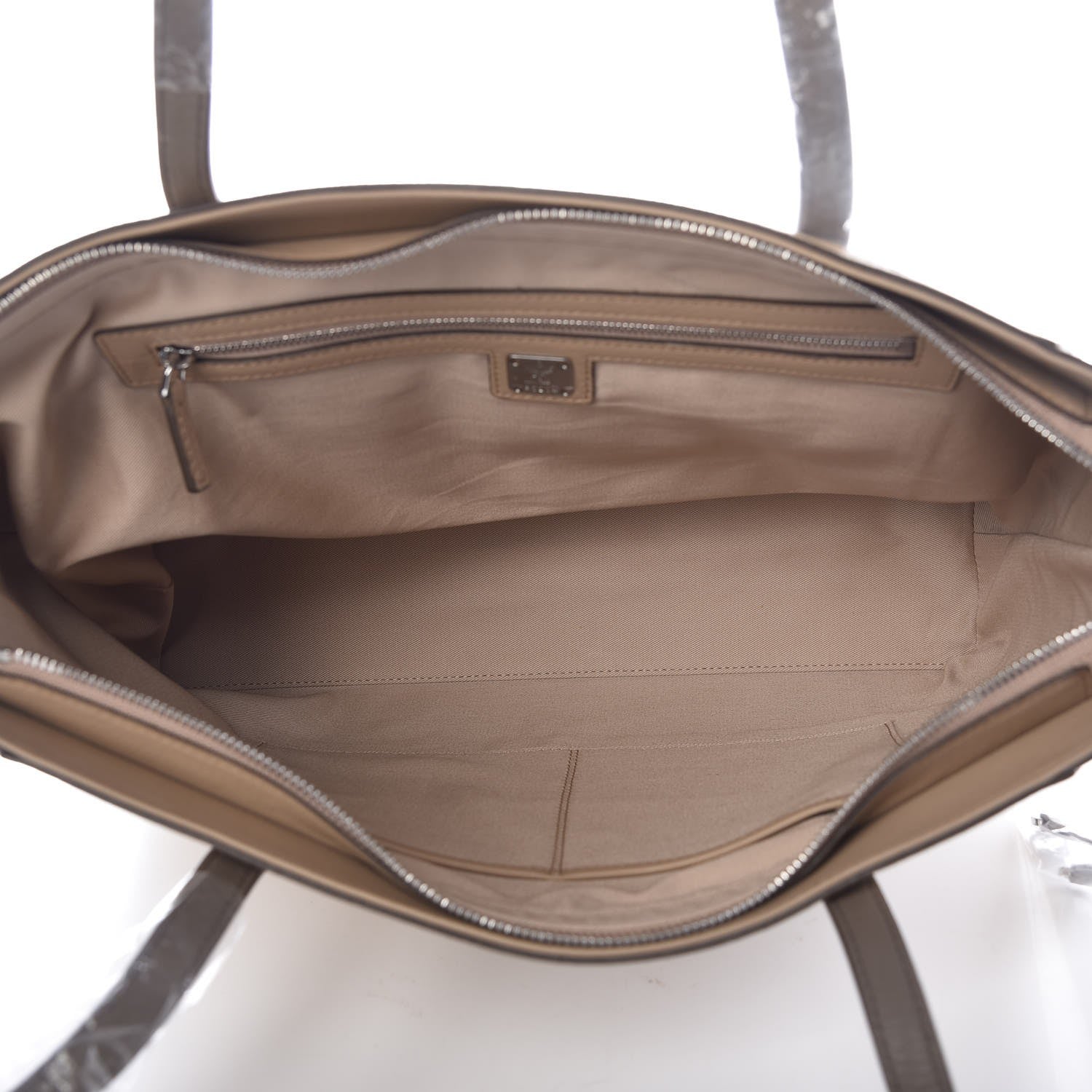 MCM Calfskin Ottomar Monogram Medium Klara Top Zip Tote New Beige 5 of 12
