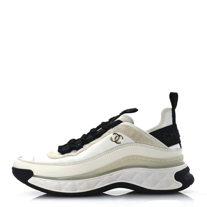 Chanel Velvet Calfskin Mixed Fibers CC Sneakers 37 Ivory Black 1 of 14