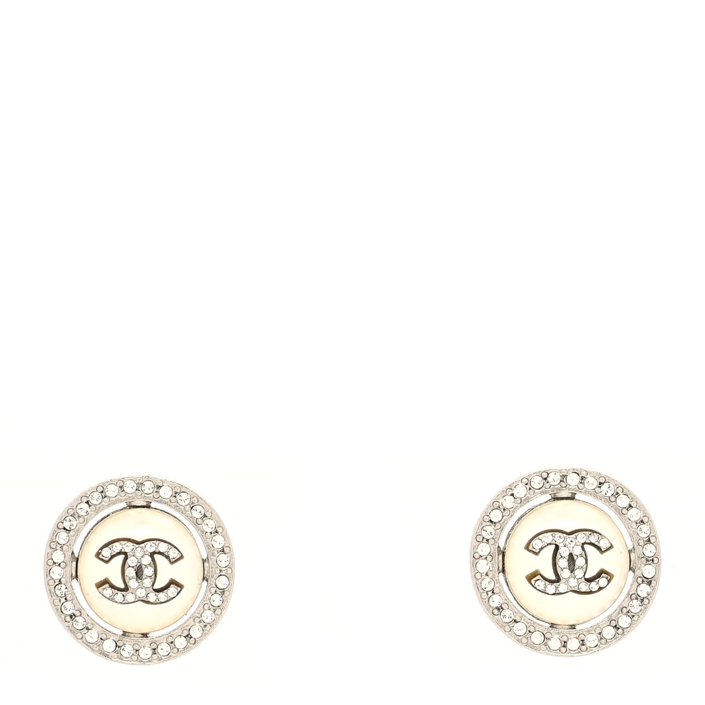 Pearl Crystal CC Round Earrings Silver