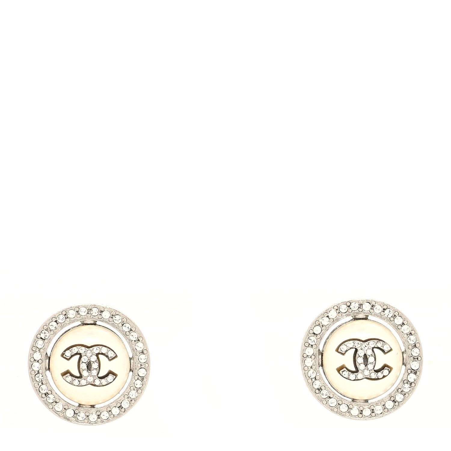 Chanel Pearl Crystal CC Round Earrings Silver 1 of 4