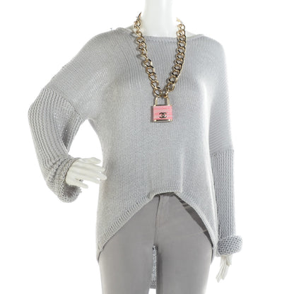 Chanel Tweed CC Oversized Padlock Chain Necklace Gold Pink 3 of 12