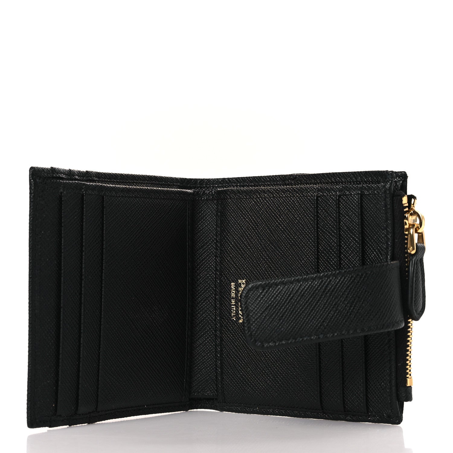 Prada Saffiano Metal Card Holder Compact Wallet Black 5 of 6