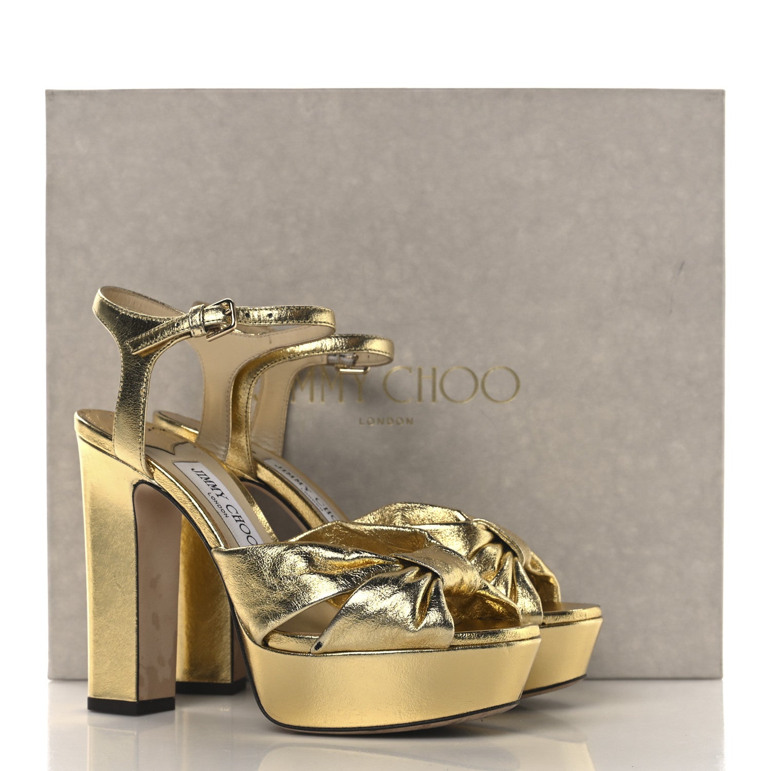 Jimmy Choo Metallic Calfskin Heloise Ankle Strap 120mm Platform Sandals 37 Gold 13 of 13