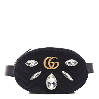 Gucci Velvet Matelasse Marquise Crystals GG Marmont Belt Bag 75 30 Black 1 of 11