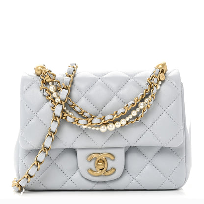 Chanel Shiny Lambskin Quilted Pearl Twist Mini Square Flap Light Blue 1 of 10