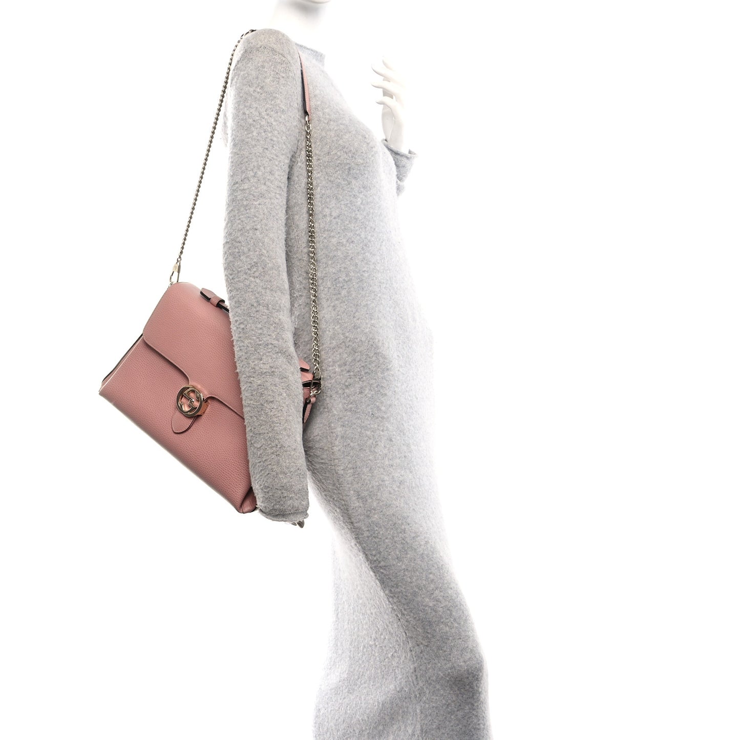Dollar Calfskin Medium Interlocking G Top Handle Shoulder Bag Soft Pink