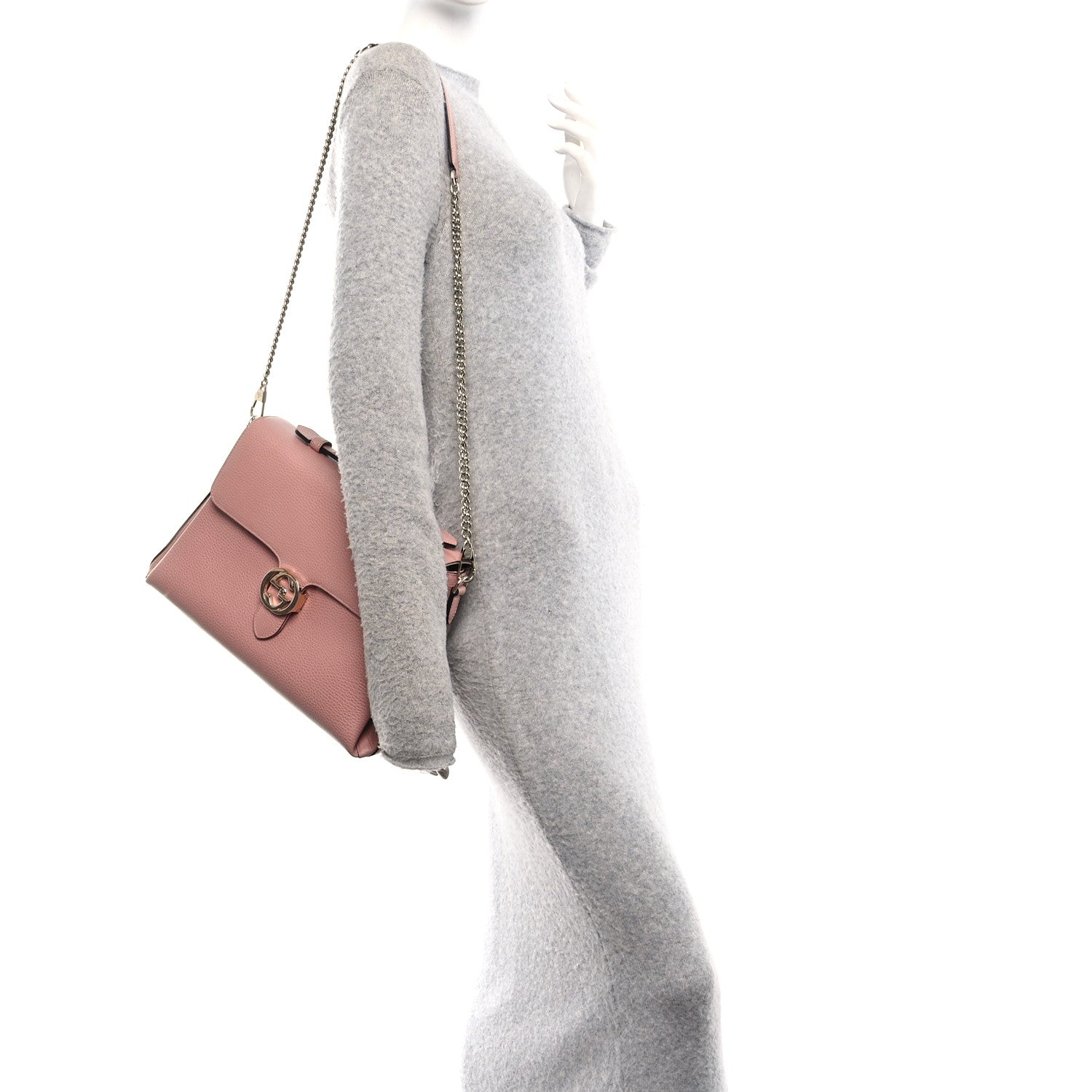 Gucci Dollar Calfskin Medium Interlocking G Top Handle Shoulder Bag Soft Pink 2 of 10