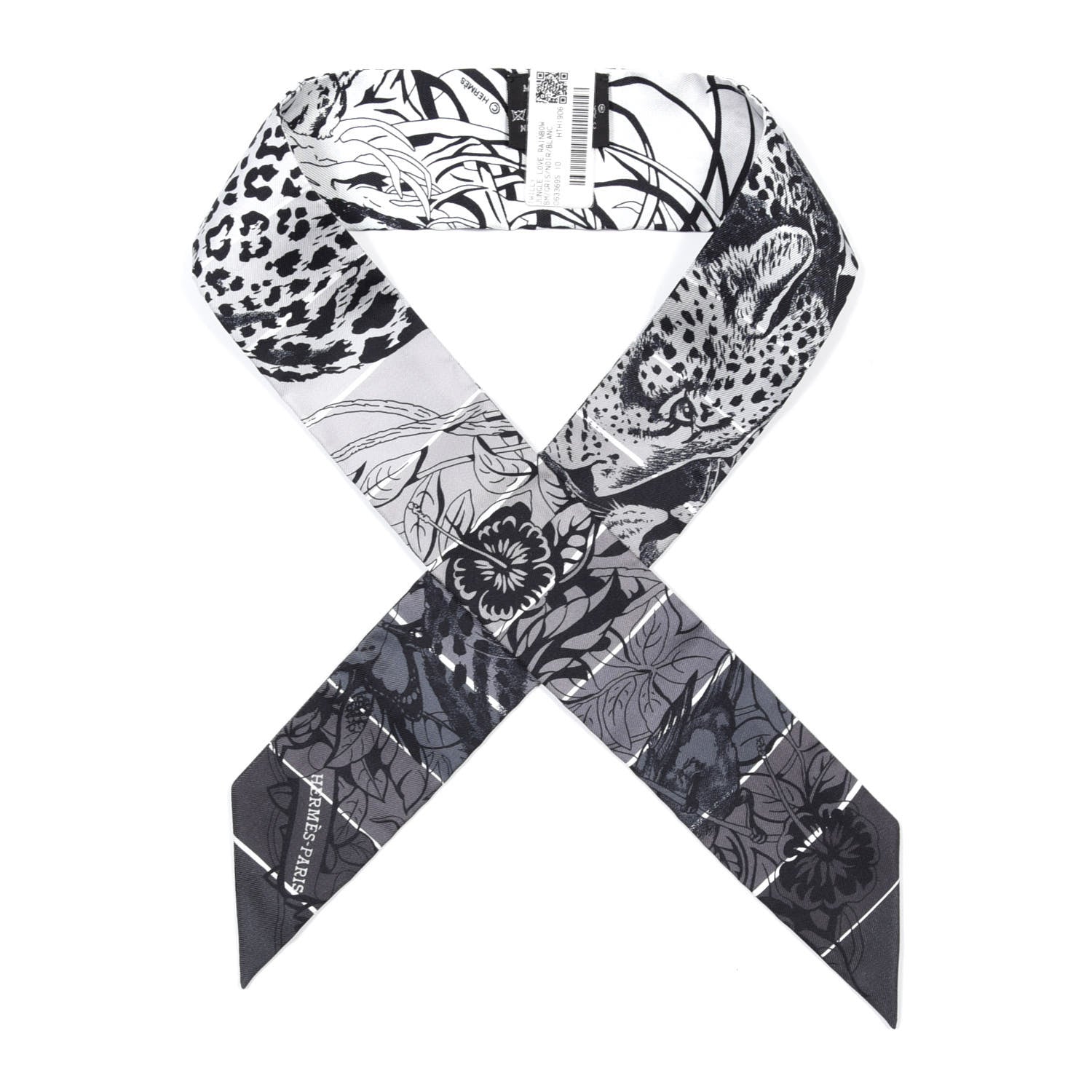 Hermes Silk Jungle Love Rainbow Twilly Gris Black White 2 of 8