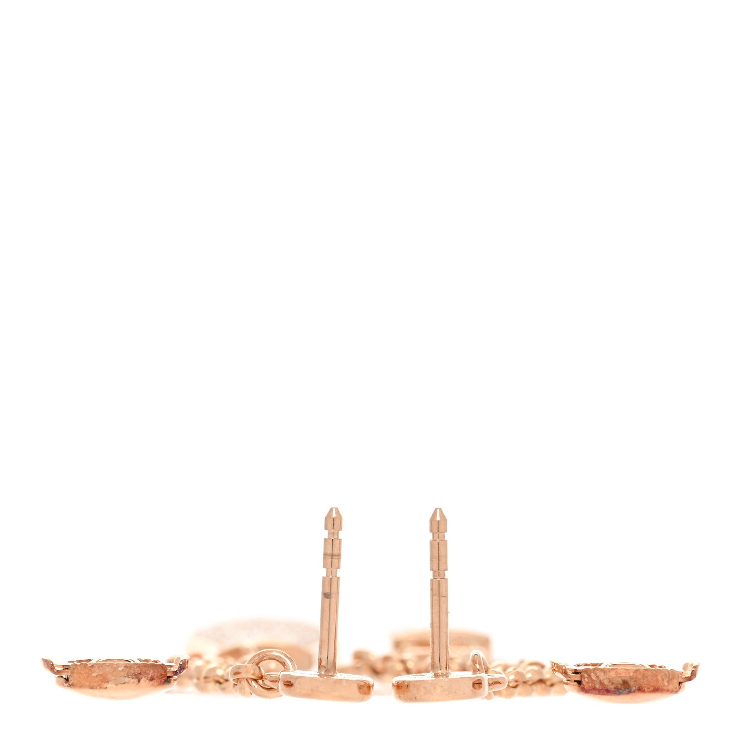 Hermes 18K Rose Gold Diamond Kelly Clochette Drop Earrings 3 of 5
