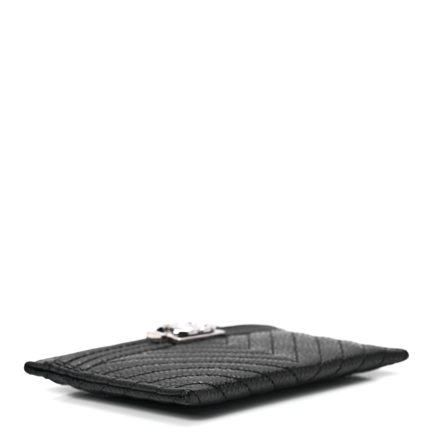 Caviar Chevron Quilted Boy Card Holder Black
