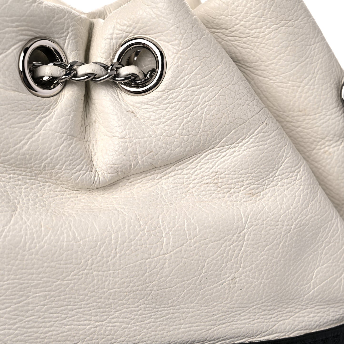 Aged Calfskin Quilted Small Gabrielle Bucket White Black
