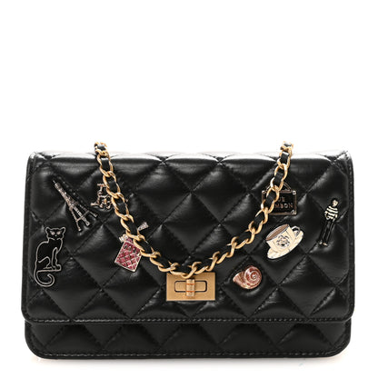 Chanel Lambskin Quilted Lucky Charms 2.55 Reissue Wallet On Chain WOC Black 1 of 12
