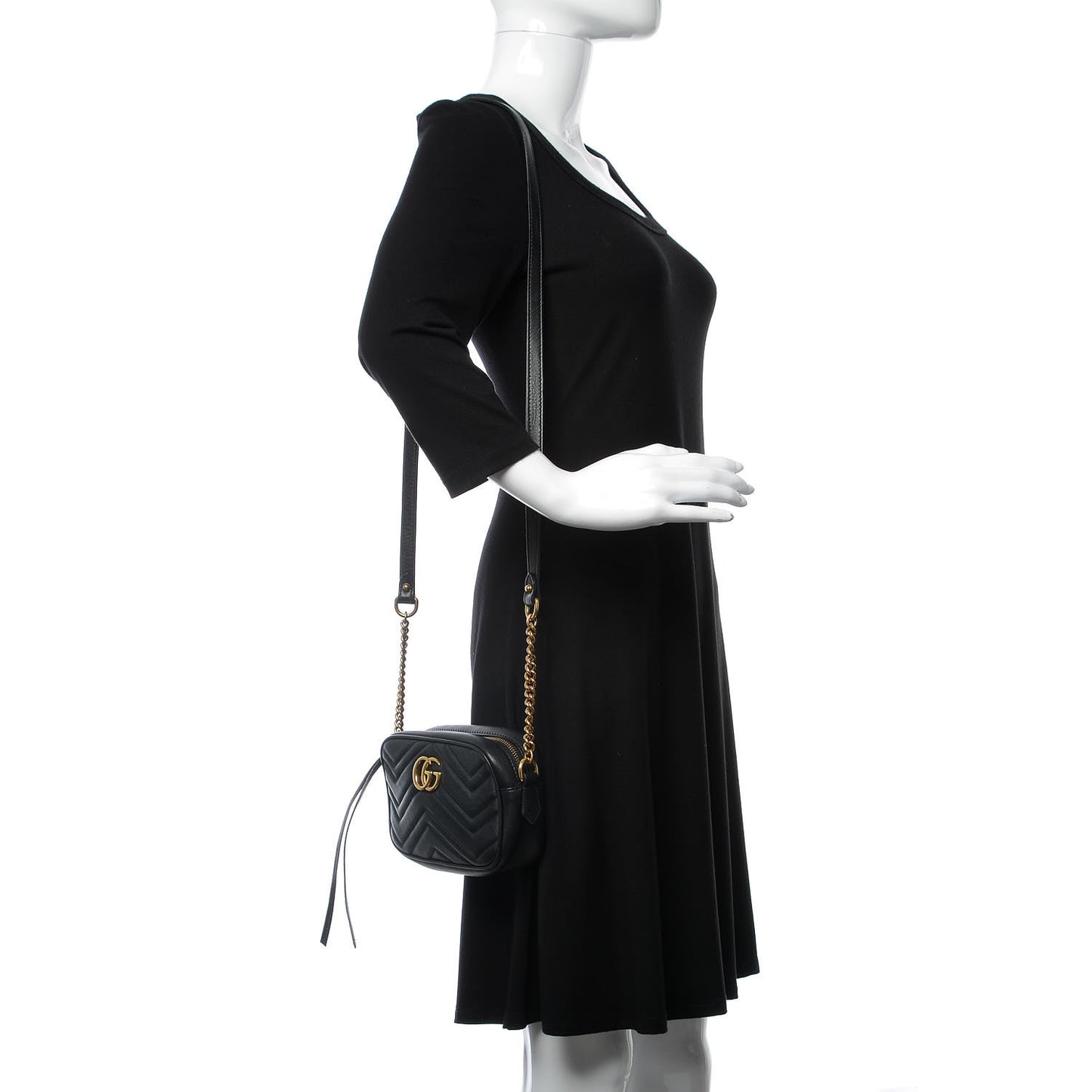 Calfskin Matelasse Mini GG Marmont Chain Shoulder Bag Black