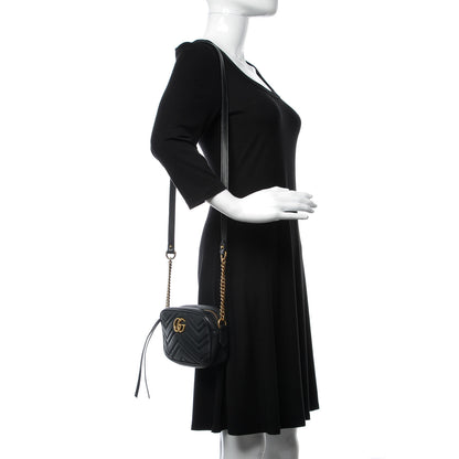 Gucci Calfskin Matelasse Mini GG Marmont Chain Shoulder Bag Black 2 of 9