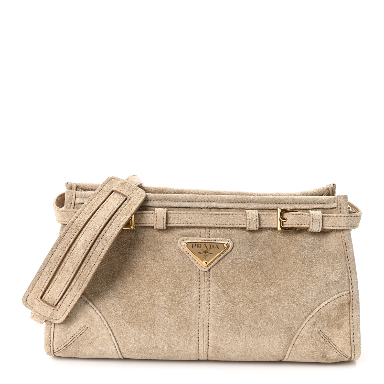 Prada Scamosciato Triangle Small Bonnie Shoulder Bag Deserto 1 of 9