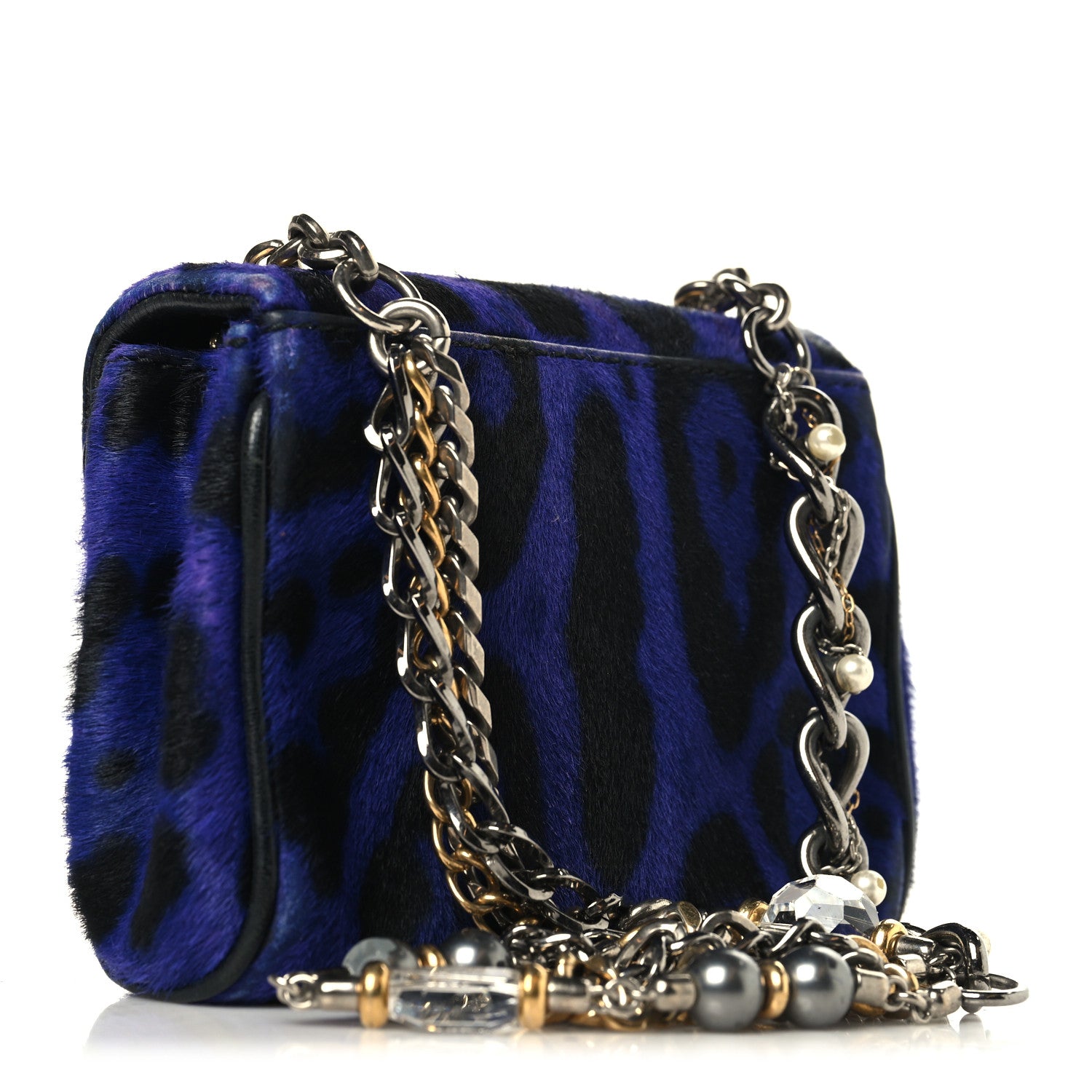 Dolce & Gabbana Pony Hair Leopard Print Shoulder Bag Purple 3 of 10