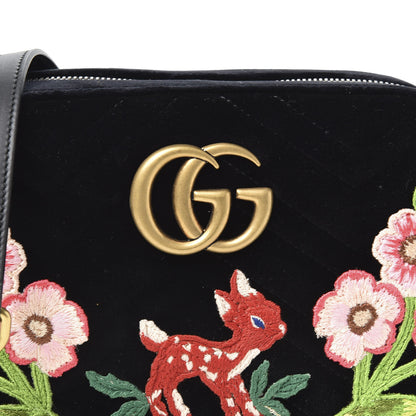 Gucci Velvet Matelasse Deer Embroidered Small GG Marmont Chain Shoulder Bag Black 9 of 9