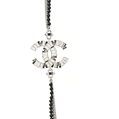 Chanel Metal Crystal Baguette Beaded CC Multi Strand Long Necklace Silver Black 4 of 6