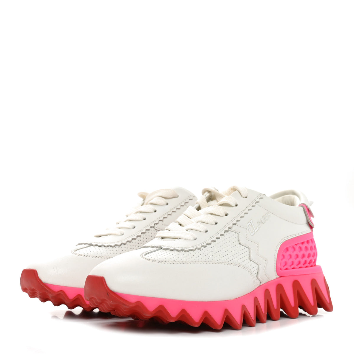 Calfskin Neoprene Womens Loubishark Sneakers 36 White Fluo Pink
